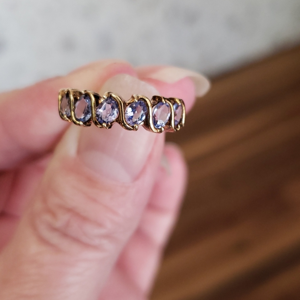 Host Pick. 5 Stone, 1 Carat Tanzanite Ring 10k Gold Size 7 - Picture 3 of 4